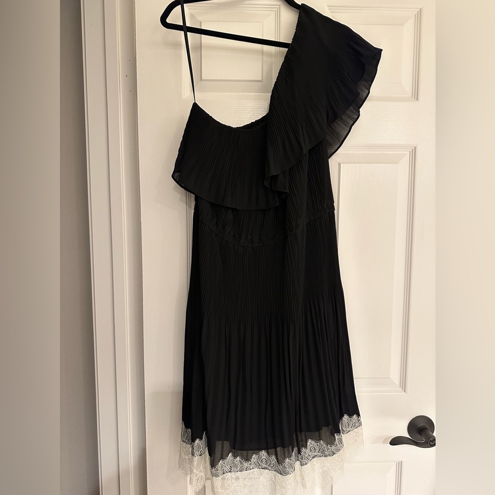 Michael Kors Black Cocktail One Shoulder Dress with Lace